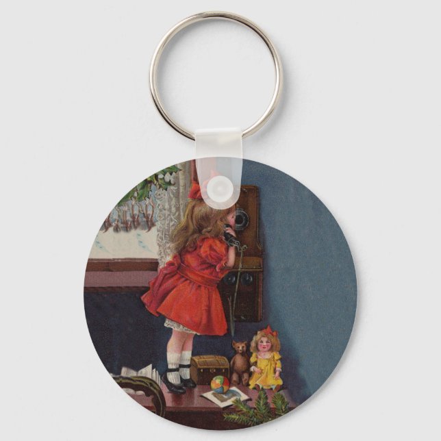 Christmas Little Girl Telephone Antique Key Ring (Front)