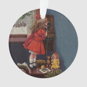 Christmas Little Girl Telephone Antique Ornament