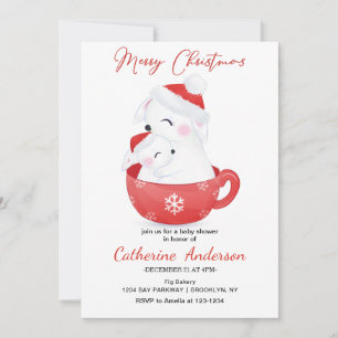 Christmas Little hares in a mug Baby Shower Invitation