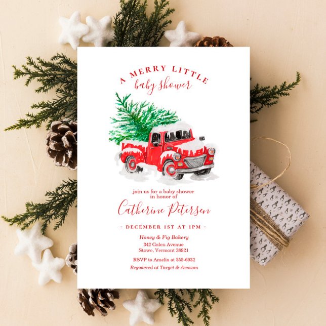 Christmas Little Red Truck Baby Shower Invitation (Creator Uploaded)