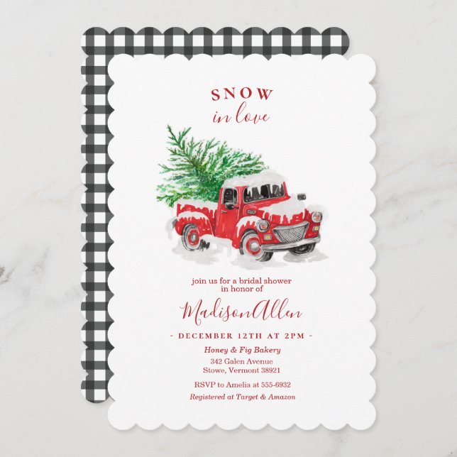 Christmas Little Red Truck Bridal Shower Invitation (Front/Back)