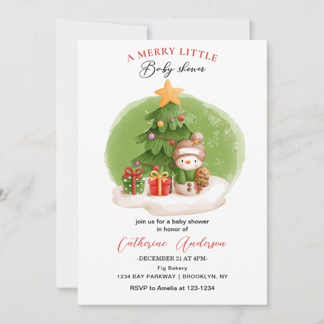 Christmas Little Snowman Baby Shower Invitation (Front)