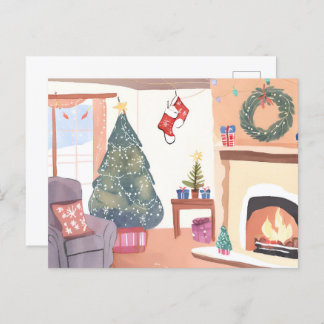 Christmas Living Room | Watercolor Holiday