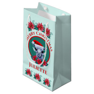 Christmas Llama And Wreath With Text Small Gift Bag