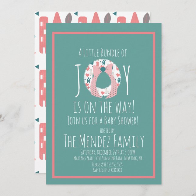 Christmas Llama Baby Shower Wreath Joy Bundle Invitation (Front/Back)