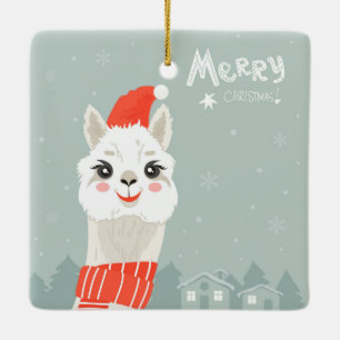 Christmas Llama Ceramic Ornament