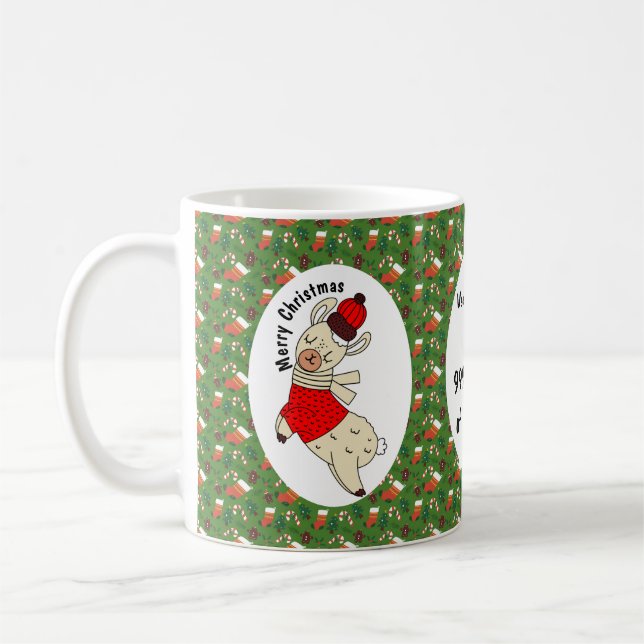 Christmas Llama Funny Pattern Personalised Coffee Mug (Left)