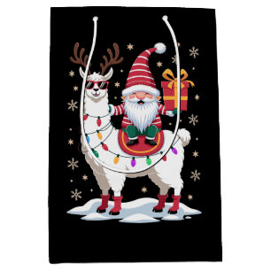 Christmas Llama Gnome Santa Lights Reindeer Xmas Medium Gift Bag
