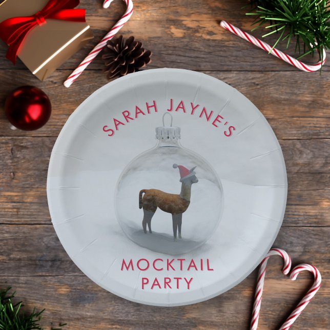 Christmas Llama Party Paper Plate (For mocktail parties and christmas fun. Just add your name)