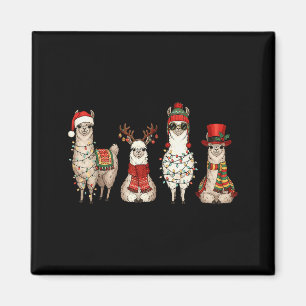 Christmas Llama Quartet Lights Santa Antlers Top H Magnet