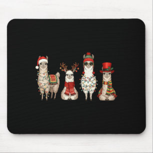 Christmas Llama Quartet Lights Santa Antlers Top H Mouse Pad