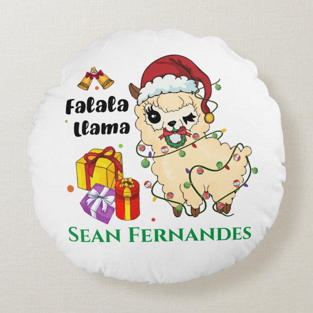 Christmas Llama Round Pillow (Front)