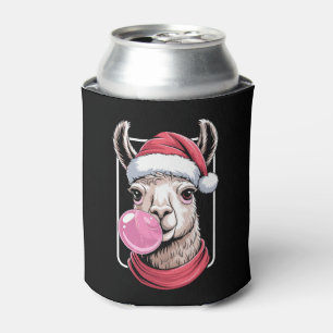 Christmas Llama Santa Hat Bubblegum Scarf Xmas Can Cooler