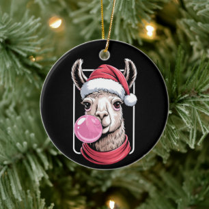 Christmas Llama Santa Hat Bubblegum Scarf Xmas Ceramic Ornament