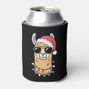 Christmas Llama Santa Hat Sunglasses Lights Xmas Can Cooler