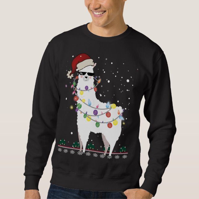 Christmas Llama Santa Hat Ugly Xmas Tree Alpaca Gi Sweatshirt (Front)