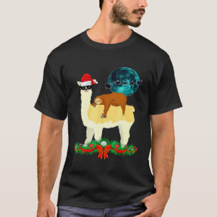 Christmas Llama Sleeping Sloth Santa Silhouette T-Shirt