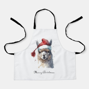 Christmas Llama Watercolor Santa Hat Custom Text Apron