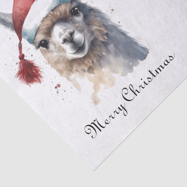 Christmas Llama Watercolor Santa Hat Custom Text Tissue Paper (Detail)