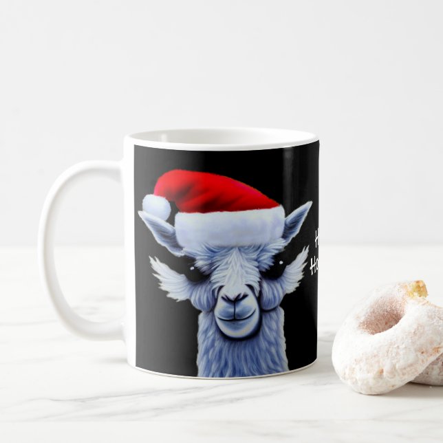 Christmas Llama Wearing A Christmas Hat Mug (With Donut)