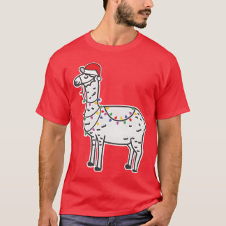 Christmas Llama with Santa Hat and Christmas Light T-Shirt
