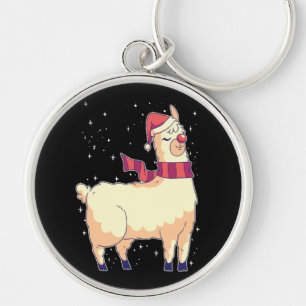 Christmas Llama With Santa Hat Gift For Alpaca Fan Key Ring