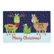 Christmas Llamas In The Snow Laminated