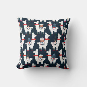 Christmas llamas seamless pattern cushion