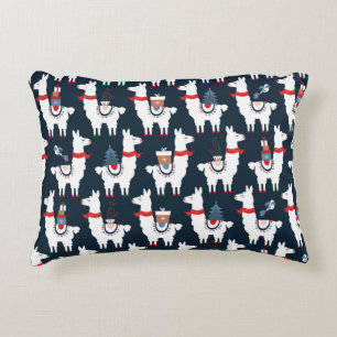 Christmas llamas seamless pattern decorative cushion