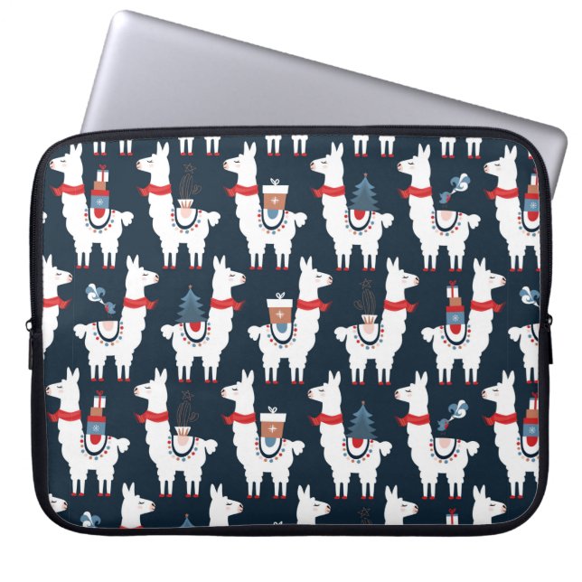 Christmas llamas seamless pattern laptop sleeve (Front)