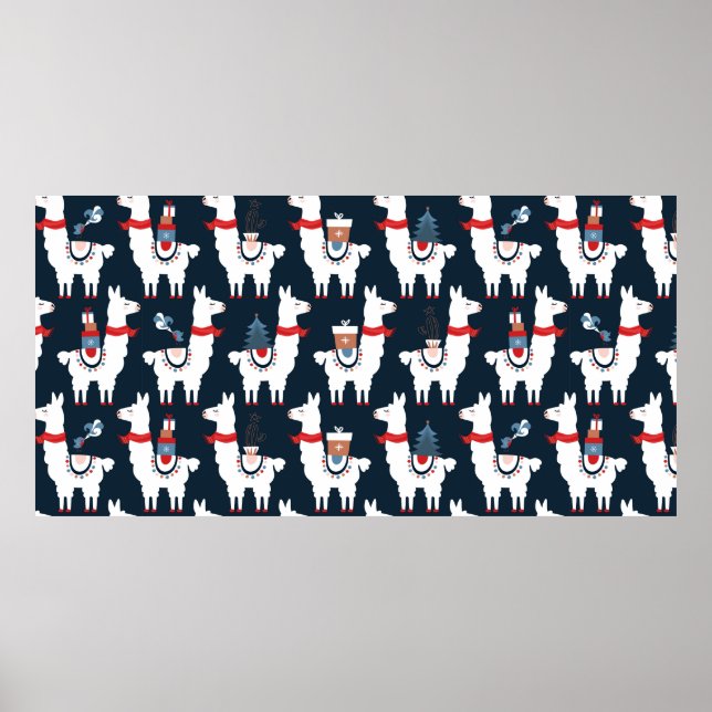Christmas llamas seamless pattern poster (Front)