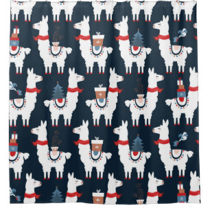 Christmas llamas seamless pattern shower curtain
