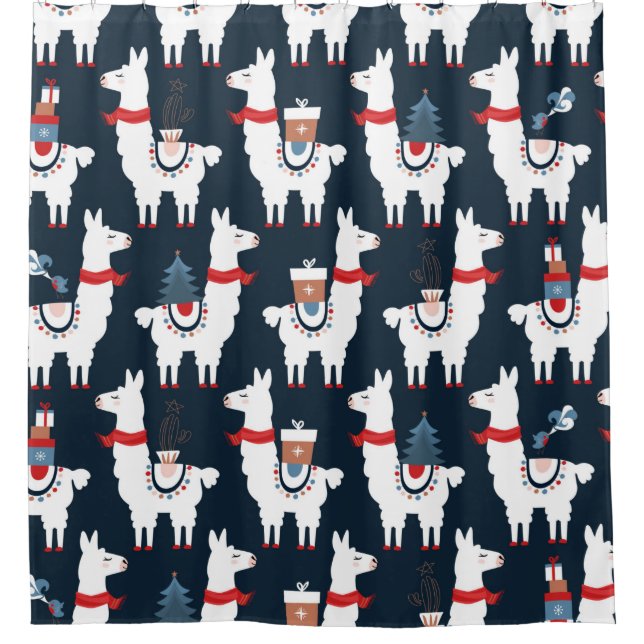 Christmas llamas seamless pattern shower curtain (Front)