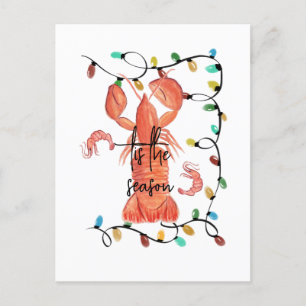 Christmas Lobster Crawfish Crustacean Watercolor Postcard