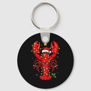 Christmas Lobster With Santa Hat Funny Holiday Key Ring
