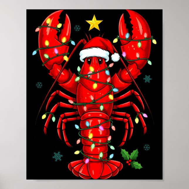 Christmas Lobster With Santa Hat Funny Holiday  Poster (Front)