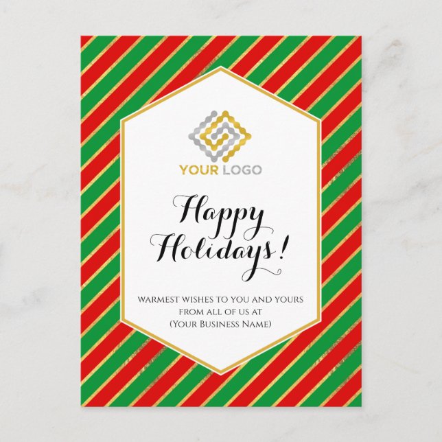 Christmas Logo Red Gold Green Stripes Business Postcard (Front)