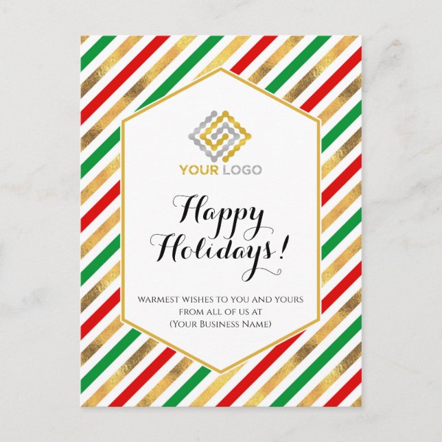 Christmas Logo Red Gold Green Stripes Business Postcard (Front)