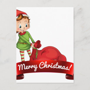 Christmas logo with elf holiday postcard