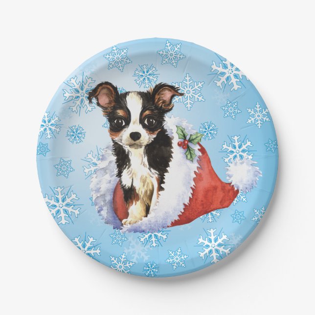 Christmas Long Coat Chihuahua Paper Plate (Front)