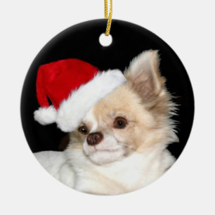 Christmas long haired Chihuahua Ceramic Tree Decoration