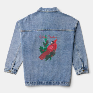 Christmas Long Sleeve Red Cardinal Holly Denim  Denim Jacket