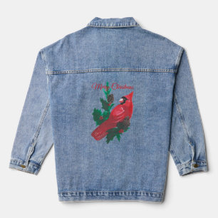 Christmas Long Sleeve Red Cardinal Holly Denim  Jacket