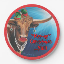 Christmas Longhorn Cow Paper Party Plates