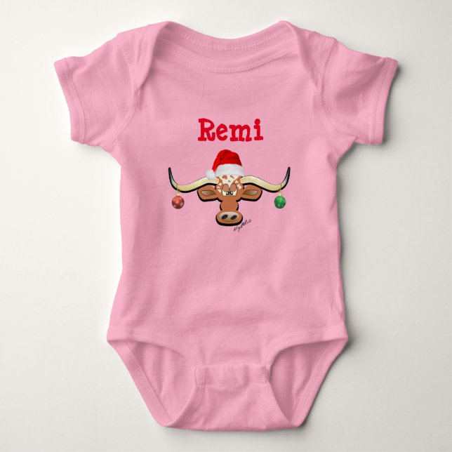 Christmas Longhorn Steer Baby Bodysuit (Front)