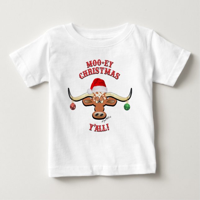 Christmas Longhorn Steer Baby T-Shirt (Front)