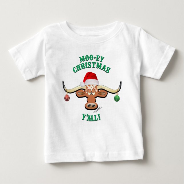 Christmas Longhorn Steer Baby T-Shirt (Front)