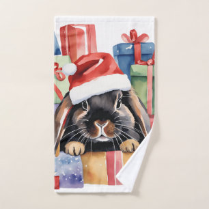Christmas Lop Bunny Rabbit Hand Towel
