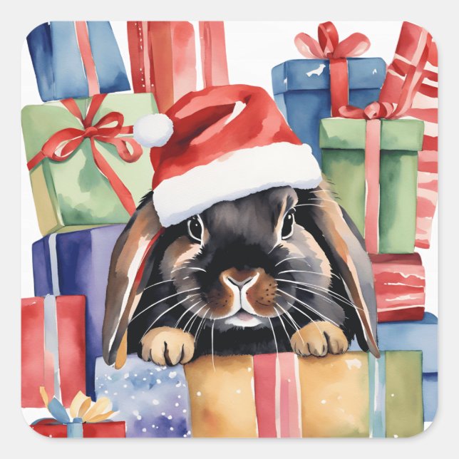Christmas Lop Bunny Rabbit Square Sticker (Front)