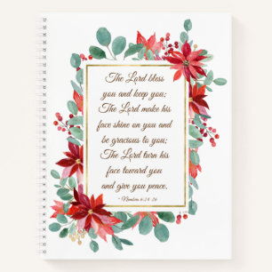 Christmas Lord Bless You Bible Verse Poinsettia Notebook